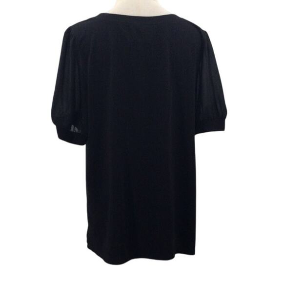 BLOOMCHIC 14-16 1X Plus Black Chiffon Patchwork Puff Sleeve T shirt NWT B88 - Picture 4 of 9